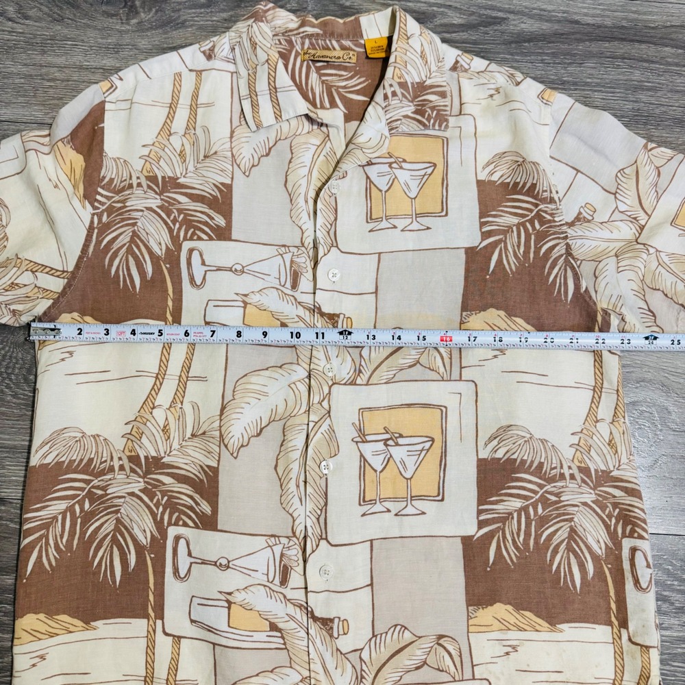 The Havanera Co. Men Linen Blend Short Sleeve Button Up Shirt Tropical Palms L - Picture 6 of 10